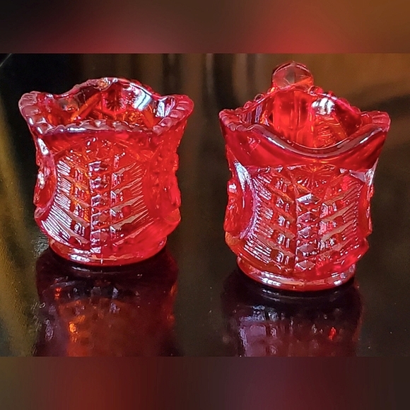 Vntg 2" Amberina Mini Sugar & Creamer Set - Picture 5 of 7